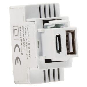 Alimentatore Compatto da Incasso Keystone USB-A e USB-C™ 20W 5-12V Bianco