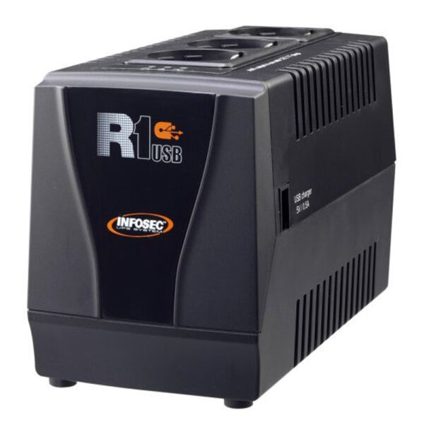 Regolatore automatico di tensione R1 USB 600VA con 3 Prese Schuko Nero