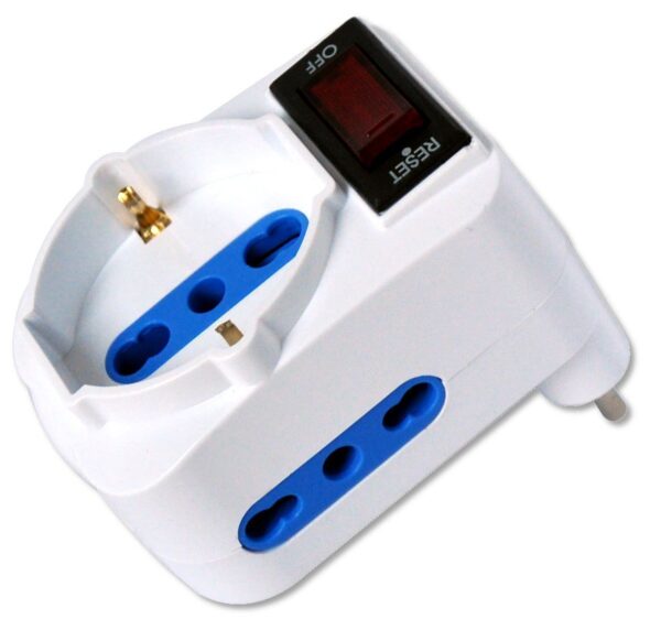 Adattatore Compatto con 2 Prese Bipasso e 1 Bipasso/Schuko Spina 10A