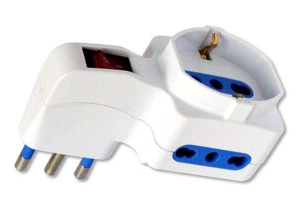 Adattatore con 2 Prese Bipasso e 1 Bipasso/Schuko con Spina 16A - immagine 2