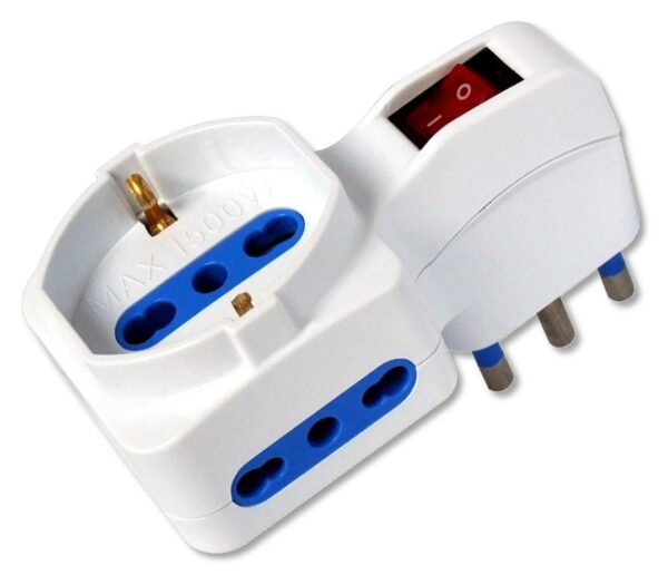 Adattatore con 2 Prese Bipasso e 1 Bipasso/Schuko con Spina 16A