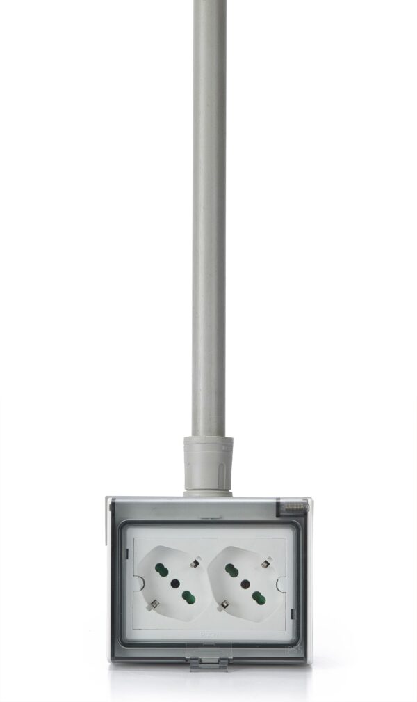 Multipresa Universale IP55 con Doppia Presa Bipasso Italiana Schuko con Scatola da Parete 3 Moduli - immagine 3