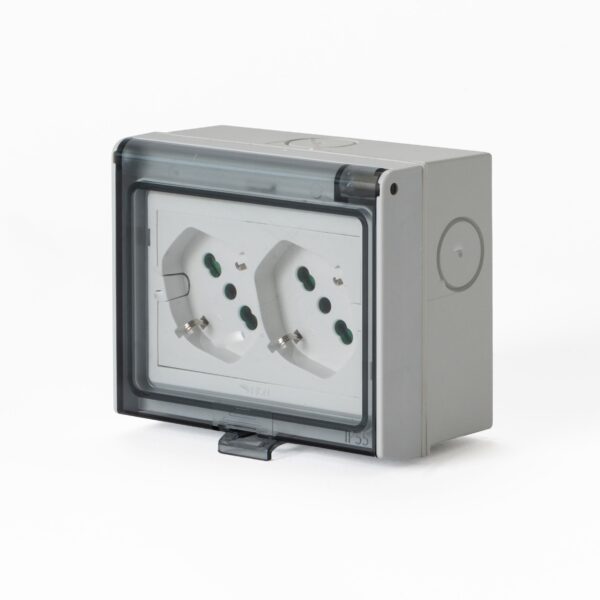 Multipresa Universale IP55 con Doppia Presa Bipasso Italiana Schuko con Scatola da Parete 3 Moduli - immagine 2