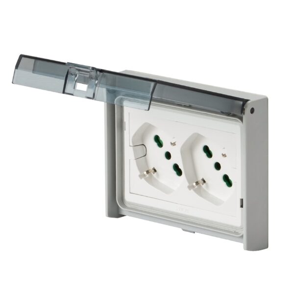 Multipresa Universale IP55 da Incasso con Doppia Presa Bipasso Italiana Schuko Precablata - immagine 4