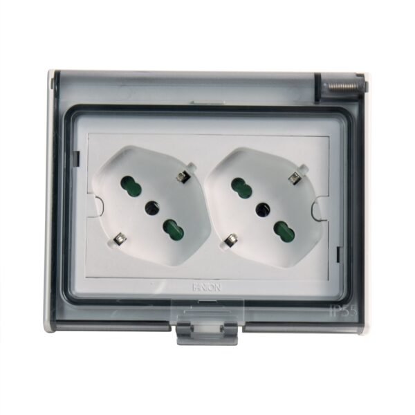 Multipresa Universale IP55 da Incasso con Doppia Presa Bipasso Italiana Schuko Precablata - immagine 3