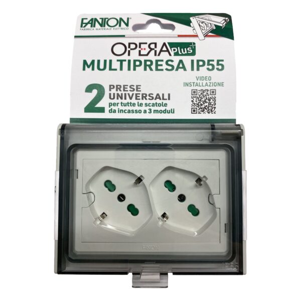 Multipresa Universale IP55 da Incasso con Doppia Presa Bipasso Italiana Schuko Precablata - immagine 2