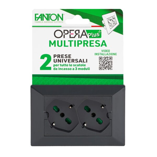 Multipresa Universale da Incasso con Doppia Presa Bipasso Italiana Schuko Nero - immagine 2