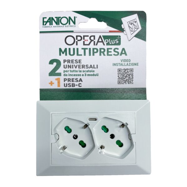 Multipresa Universale da Incasso con Doppia Presa Bipasso Italiana Schuko Bianco - immagine 2