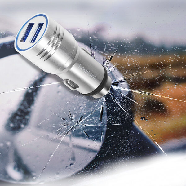 Caricatore da Auto in Alluminio 2x USB 10,5W Rompivetro di Emergenza - immagine 2
