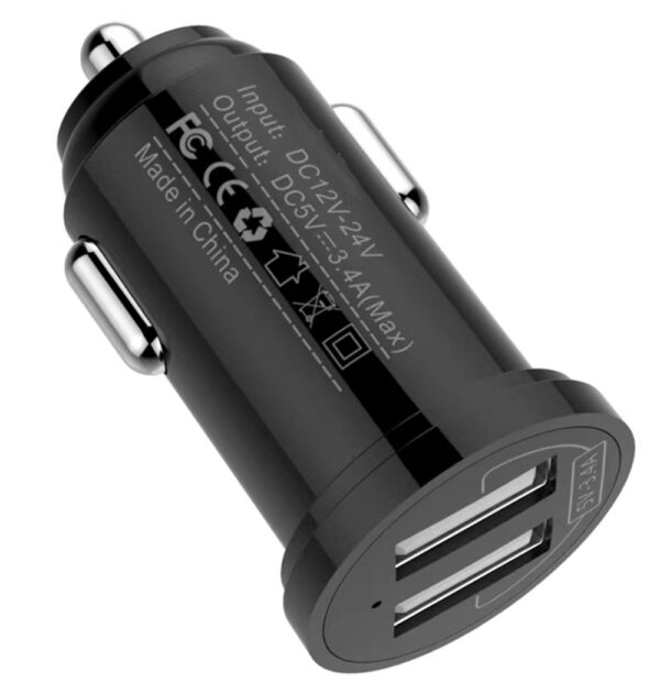 Mini Caricatore da Auto 2 Porte USB-A 24W/4.8A Nero - immagine 3