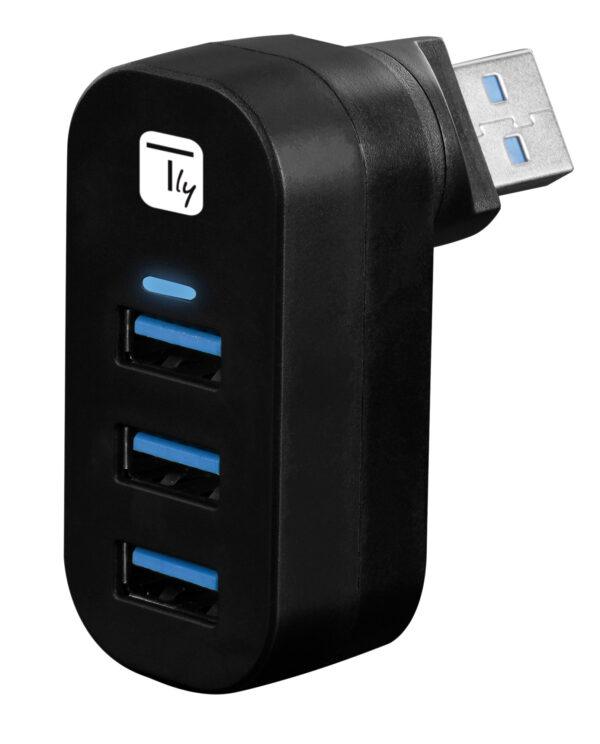 Mini Hub Rotante con 3 Porte USB 3.0 Nero