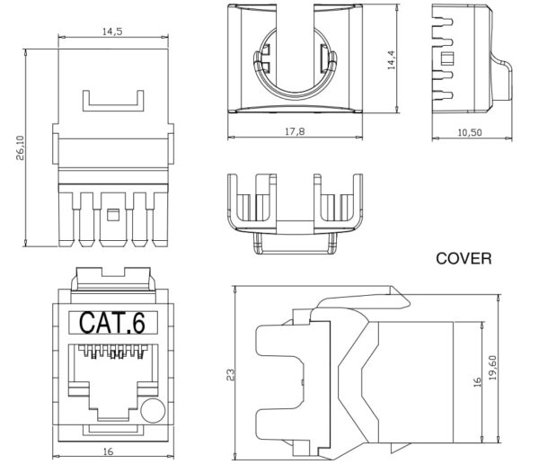 Kit 24 Frutti Cat.6 UTP 180° Keystone con Pinza Crimpatrice - immagine 2