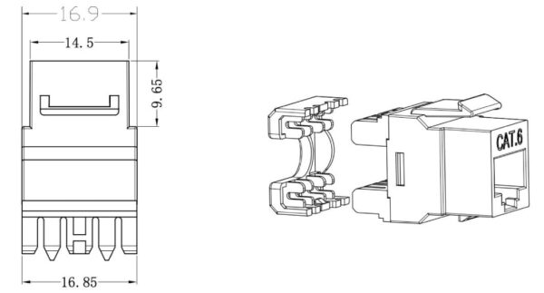 Frutto Keystone RJ45 UTP Cat.6 180° Bianco - immagine 3