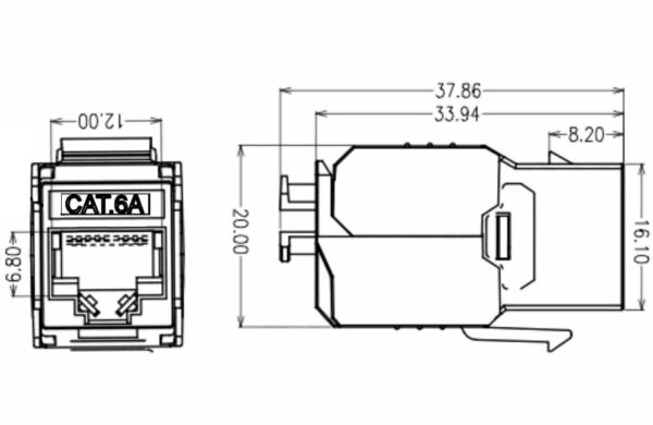 Frutto Keystone RJ45 Cat.6A UTP Tool-Free Nero Grigio - immagine 6
