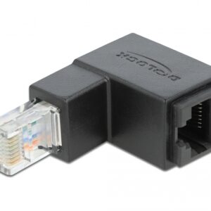 Adattatore RJ45 Maschio Femmina Cat.6 UTP Angolato verso il basso a 90° Nero