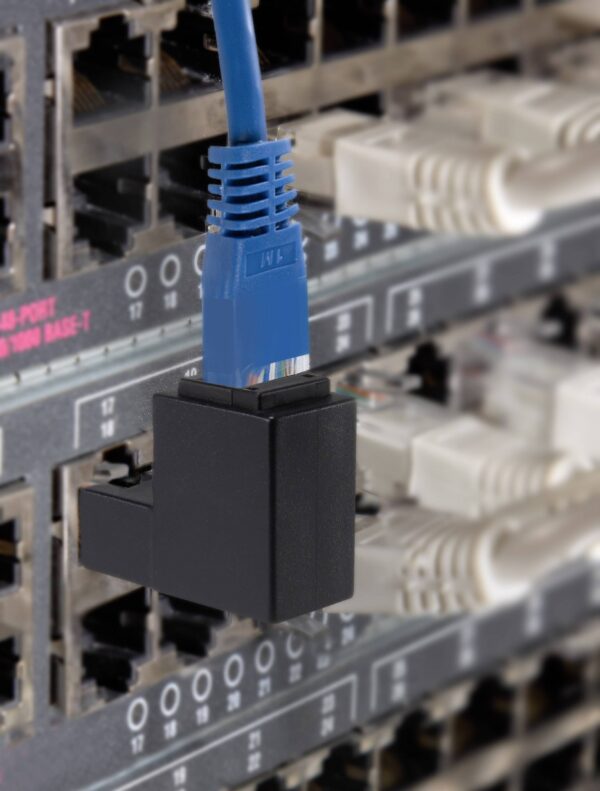Adattatore RJ45 Maschio Femmina Cat.6 UTP Angolato verso l'alto a 90° Nero - immagine 3