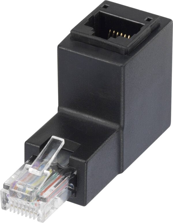 Adattatore RJ45 Maschio Femmina Cat.6 UTP Angolato verso l'alto a 90° Nero - immagine 2