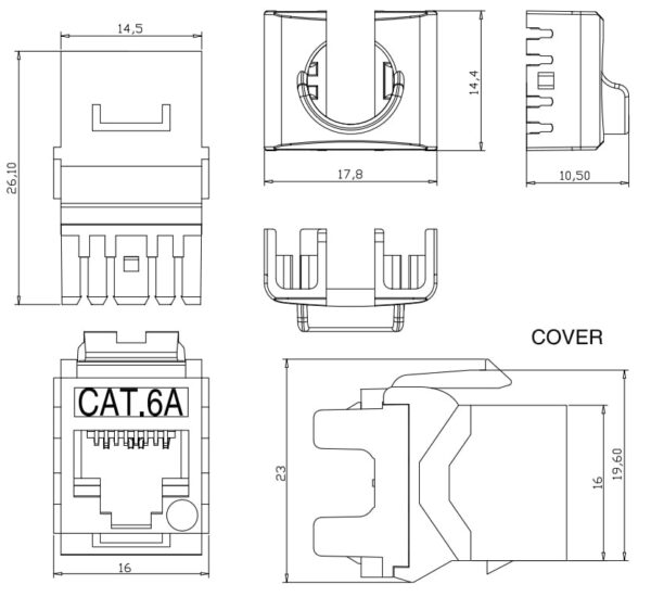 Kit 24 Frutti Cat.6A UTP 180° Keystone con Pinza Crimpatrice - immagine 2