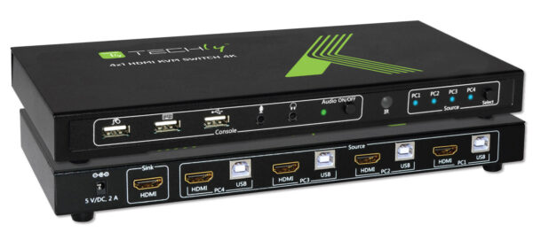 KVM switch 4x1 con USB e HDMI 4K