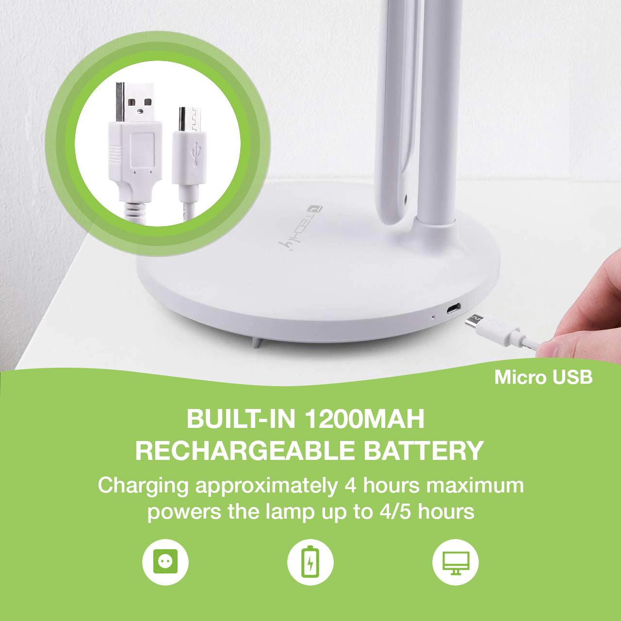 Lampada a 36 LED da Scrivania Pieghevole Dimmerabile Batteria Ricaricabile con Alimentazione USB - immagine 6