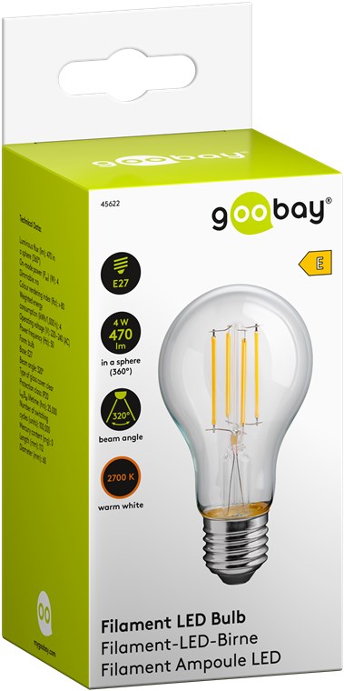 Lampadina LED E27 Bianco Caldo 4W con Filamento Classe E - immagine 2
