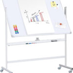 Lavagna Magnetica Bifacciale 90x120 cm con Ruote e Mensola per Pennarelli con Ganci Portablocco