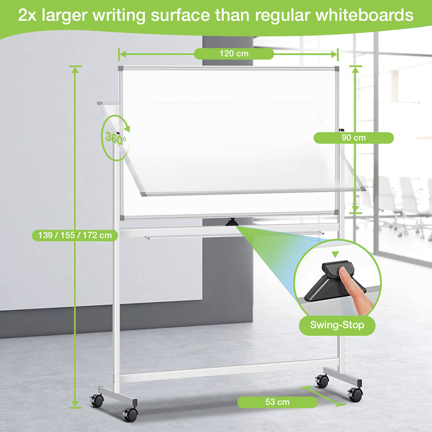 Lavagna Magnetica Bifacciale 90x120 cm con Ruote e Mensola per Pennarelli con Ganci Portablocco - immagine 9