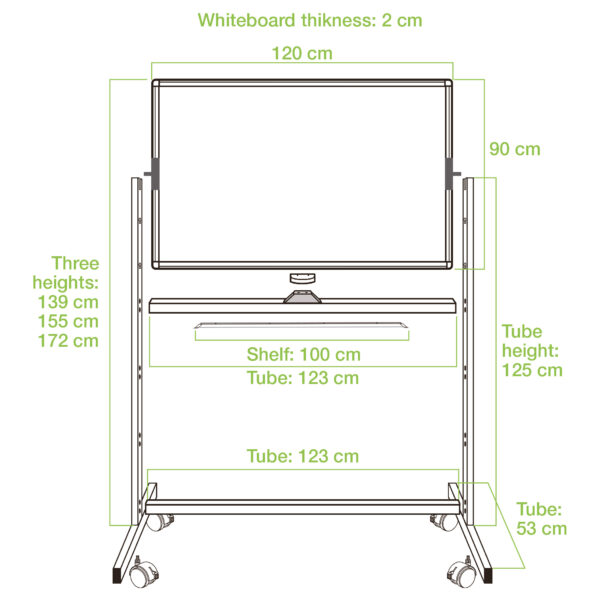Lavagna Magnetica Bifacciale 90x120 cm con Ruote e Mensola per Pennarelli con Ganci Portablocco - immagine 4