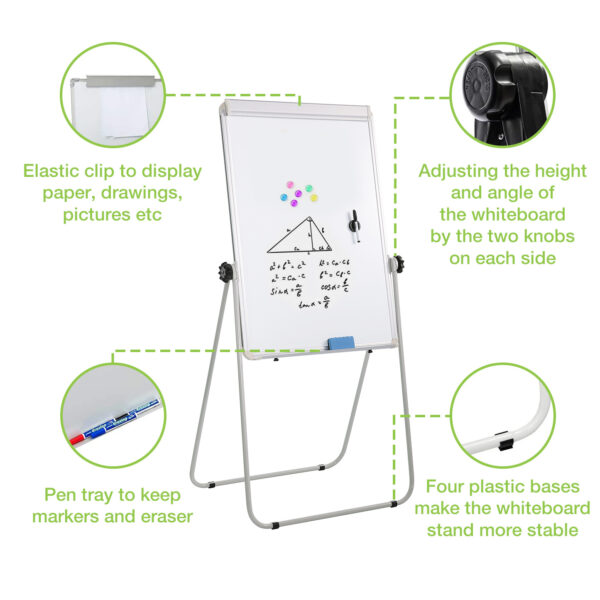 Lavagna Magnetica Bifacciale Flipchart Portatile 70x100 cm con Supporto - immagine 6