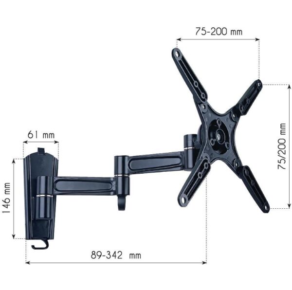 Supporto a Muro per TV LED LCD 13 - 37'' Inclinabile 3 Snodi Nero - immagine 4