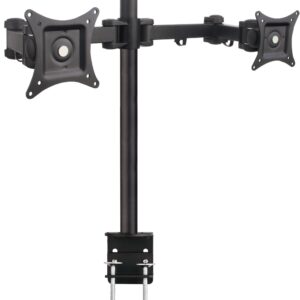 Supporto da Scrivania per 2 Monitor 13-27'' Diametro 48 mm ad Altezza Regolabile con Morsetto a C