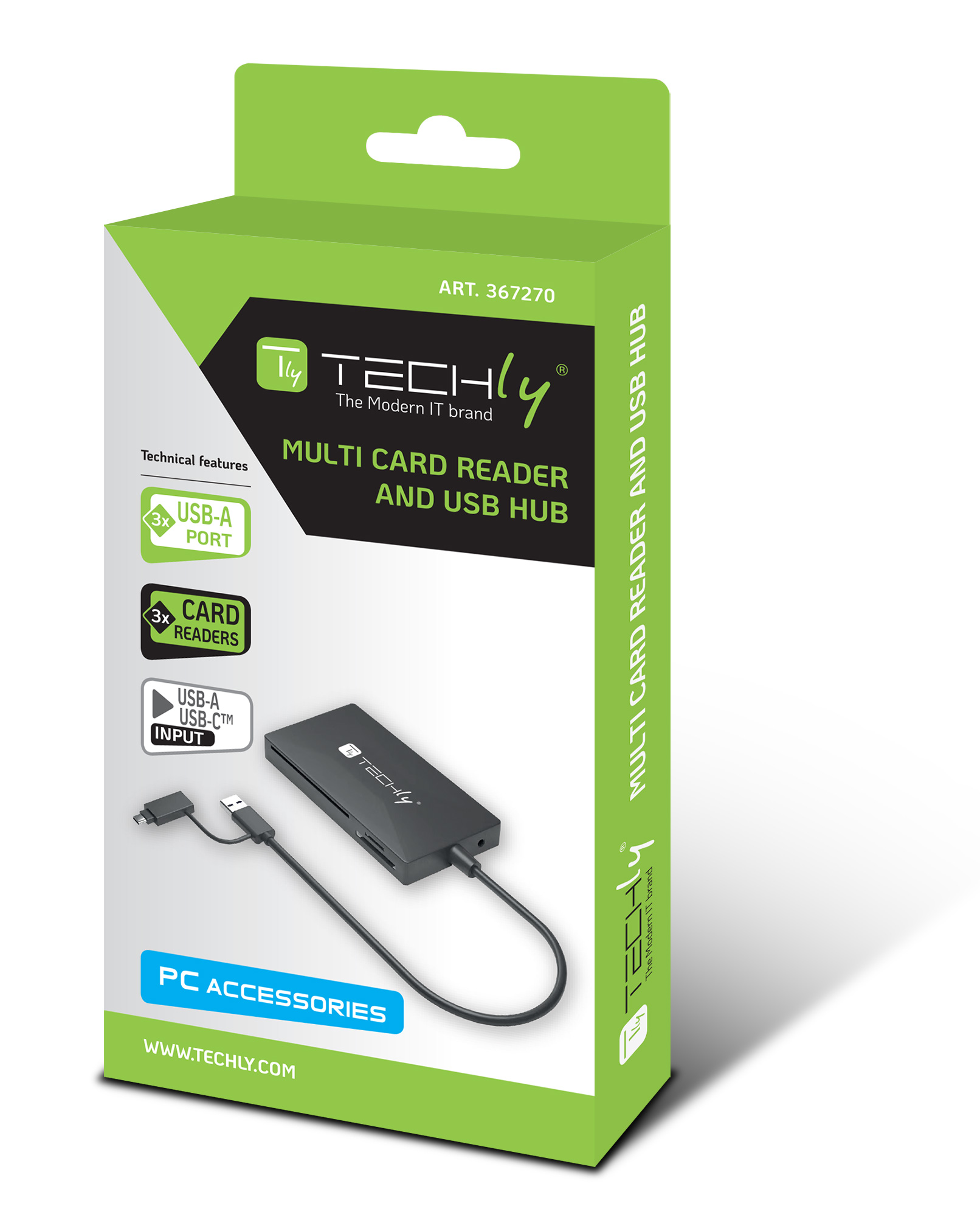 Lettore di Memorie SD/TF Smart Card con Hub 3 Porte USB - immagine 2