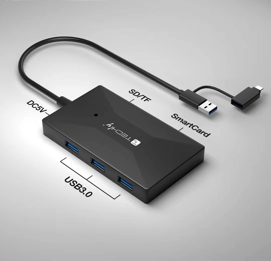 Lettore di Memorie SD/TF Smart Card con Hub 3 Porte USB - immagine 3
