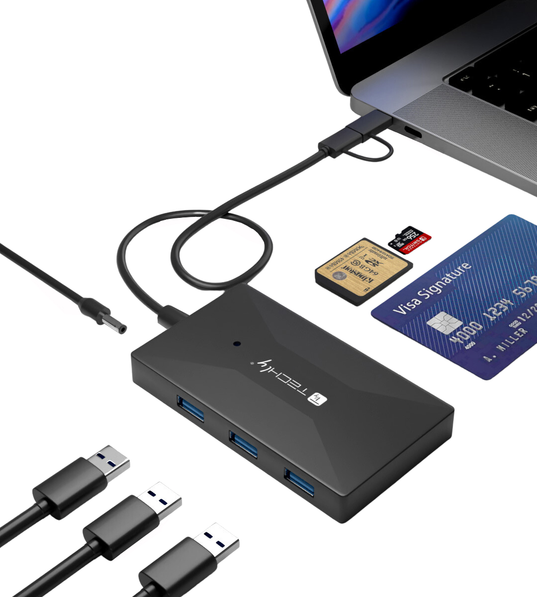 Lettore di Memorie SD/TF Smart Card con Hub 3 Porte USB
