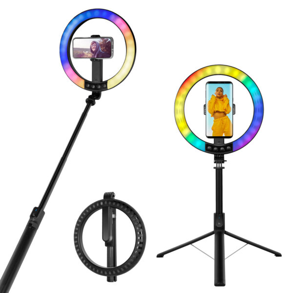 Luce LED 26RGB Anello ø25cm con Treppiede Estensibile Selfie Stick - immagine 3