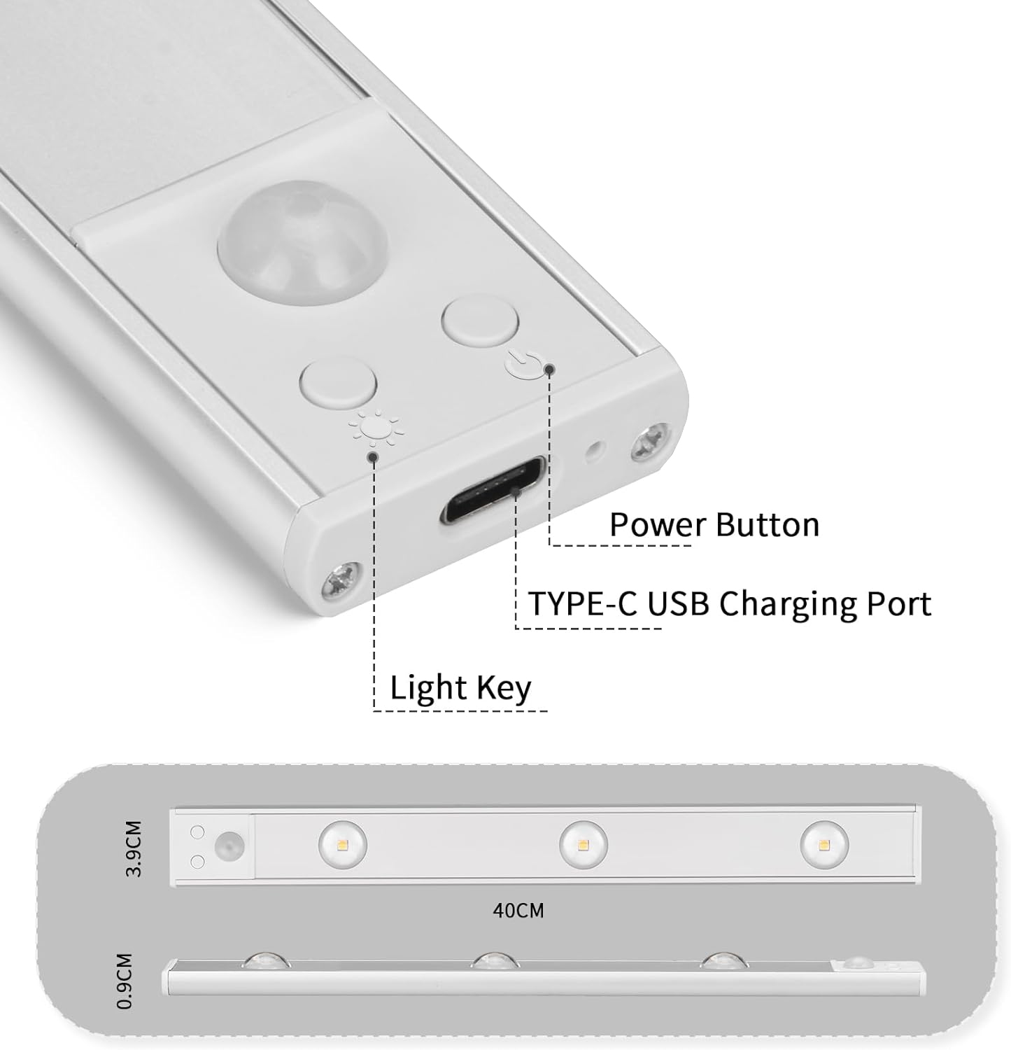 Luce LED Slim Ricaricabile USB con Sensore di Movimento 40 cm - immagine 2