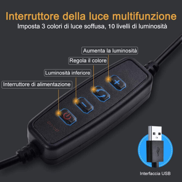 Luce LED Anello Portatile Regolazione Luminosità e Stand Smartphone - immagine 3