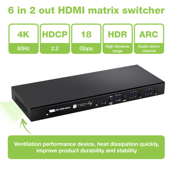 Matrix HDMI 2.0 6X 2 18Gbps 4k@60Hz con Audio e ARC - immagine 6