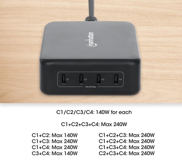 Stazione di Ricarica USB-C™ Power Delivery 4 Porte GaN 240W / PD3.1 - immagine 3