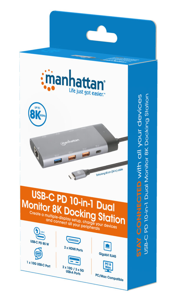Docking Station USB-C™ PD Doppio Monitor 8K Multiporta 10 in 1 - immagine 2