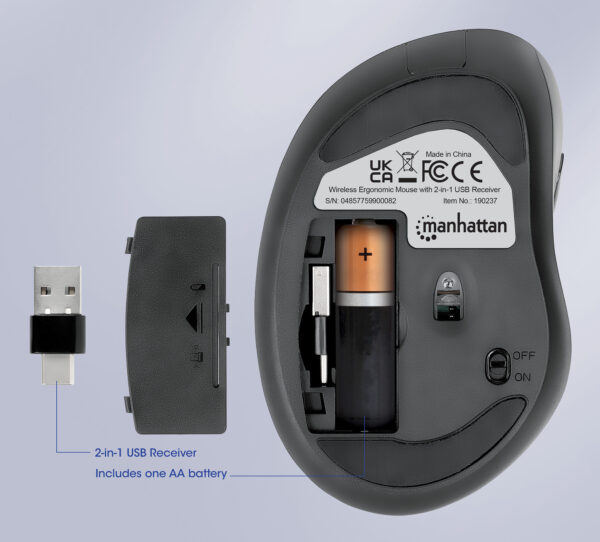 Mouse Ergonomico Wireless con Ricevitore USB-A e USB-C™ 2 in 1 - immagine 5
