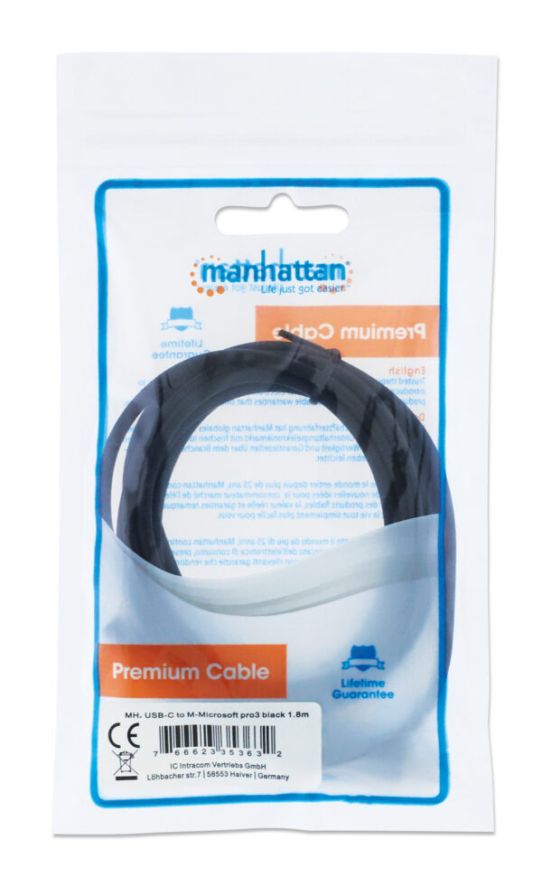 Cavo di ricarica da USB-C™ a Surface® Connect 1,8m Nero - immagine 2