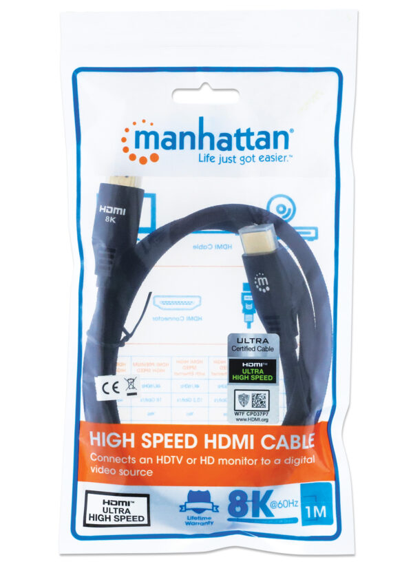 Cavo HDMI con Ethernet ad Altissima Velocità Certificato 8K@60Hz eARC 1m - immagine 2