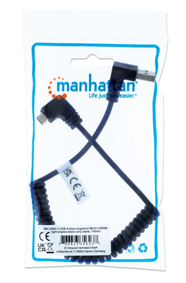 Cavo di Ricarica USB-A a Micro-USB 1m Spiralato Nero - immagine 2