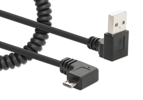 Cavo di Ricarica USB-A a Micro-USB 1m Spiralato Nero - immagine 3
