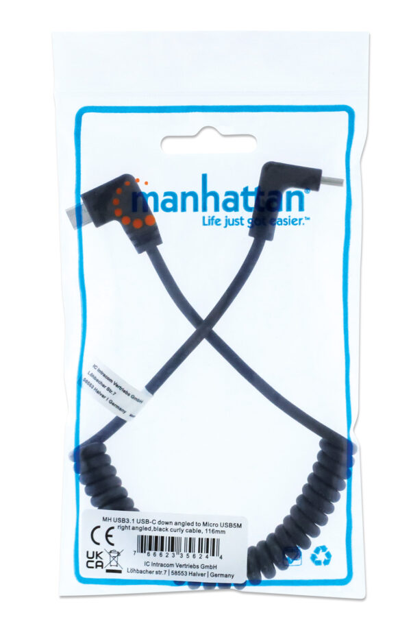 Cavo di Ricarica USB-C™ a Micro-USB 1m Spiralato Nero - immagine 2