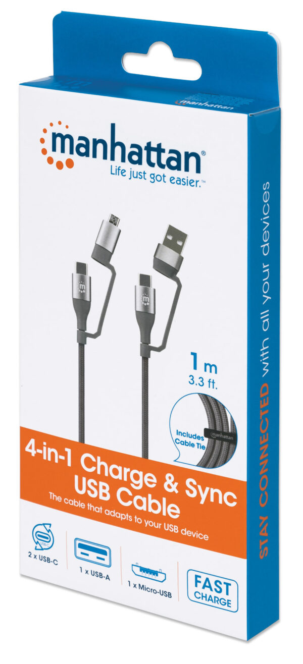 Cavo USB di Ricarica 4-in-1 USB-A, Micro-USB e due USB-C™ 1m - immagine 2