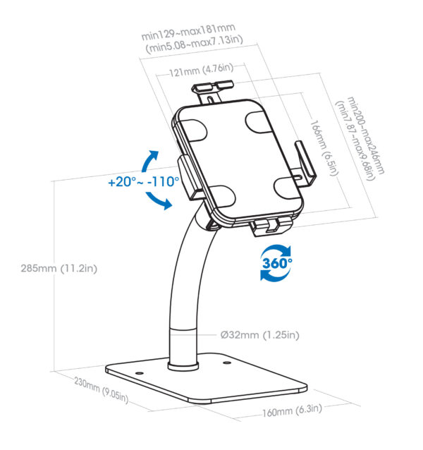 Supporto da Banco Antifurto per Tablet 7,9-11'' con Rotazione 360° - immagine 3