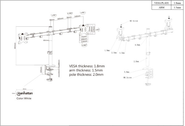 Supporto da Scrivania per 2 Monitor 13-32'' con Morsetto - immagine 3