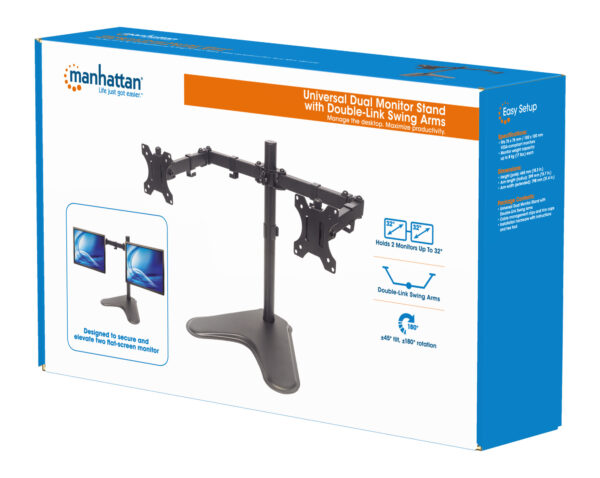 Supporto da Scrivania per 2 Monitor 13-32'' con Base e Doppio Snodo - immagine 2